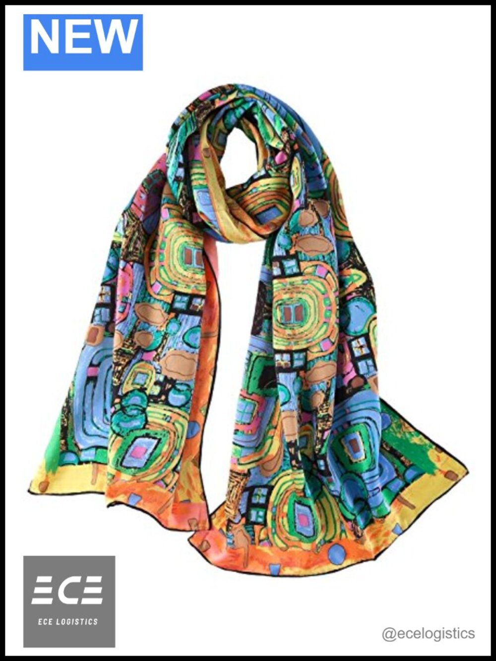 Long Charmeuse Silk Scarf Art Print 63x17 Hand Rolled Hem